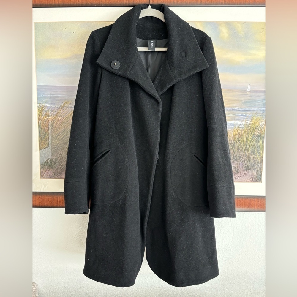 Zero + Maria Cornejo Women's Wool Long Winter Coat Black High Neck 8